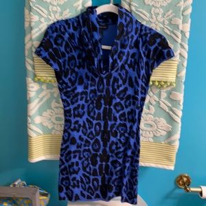 COPY - INC sz S blue and black leopard print, cowl neck tunic with short sleeves